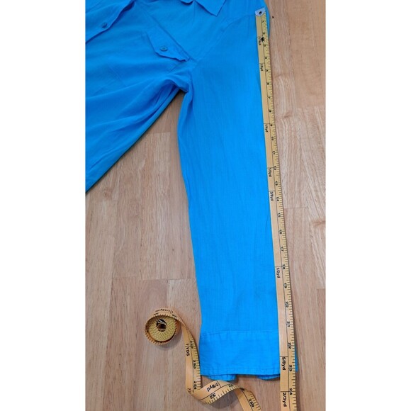 Chico's Shirt Womens 2/L Turquoise Button-Up Roll-Tab Sleeve Tunic Lightweight - Picture 8 of 10